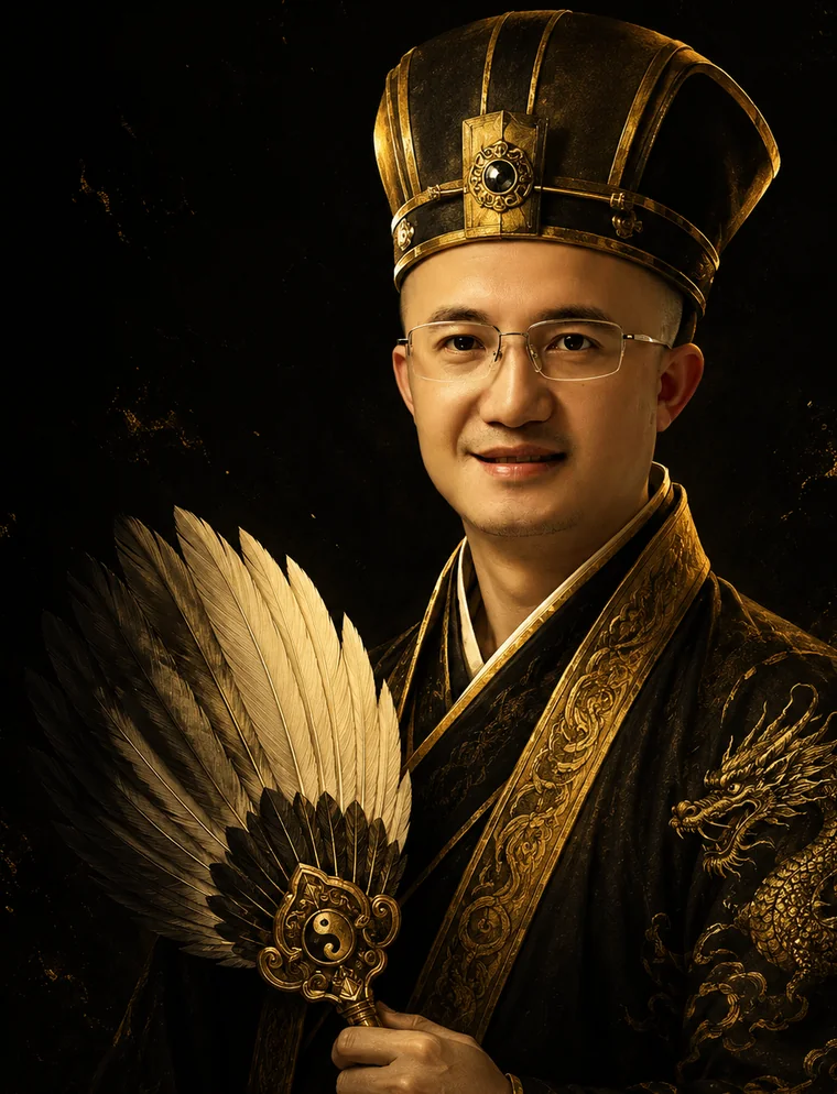 Gia Cát Duẩn — chân dung quân sư, tay cầm quạt lông vũ